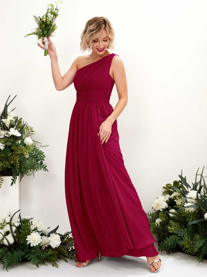 One Shoulder Sleeveless Chiffon Bridesmaid Dress - Jester Red (81225041)