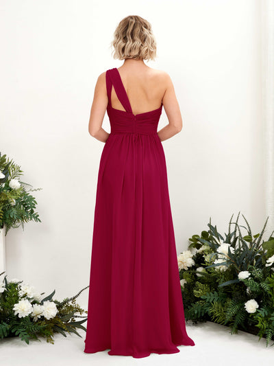 Carlyna Flaze A-Line Jester Red Bridesmaid Dress Maxi Sleeveless One Shoulder Dress Back View #color_jester-red