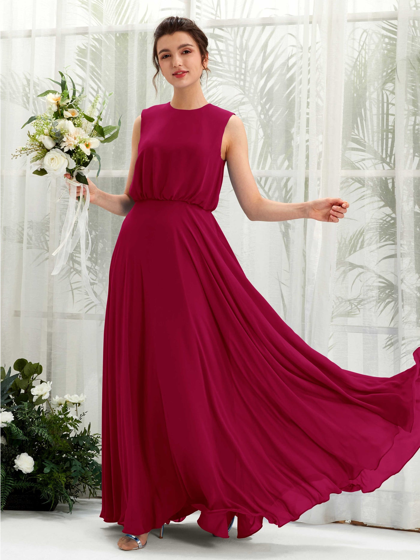 Round Sleeveless Chiffon Bridesmaid Dress - Jester Red (81222841)#color_jester-red