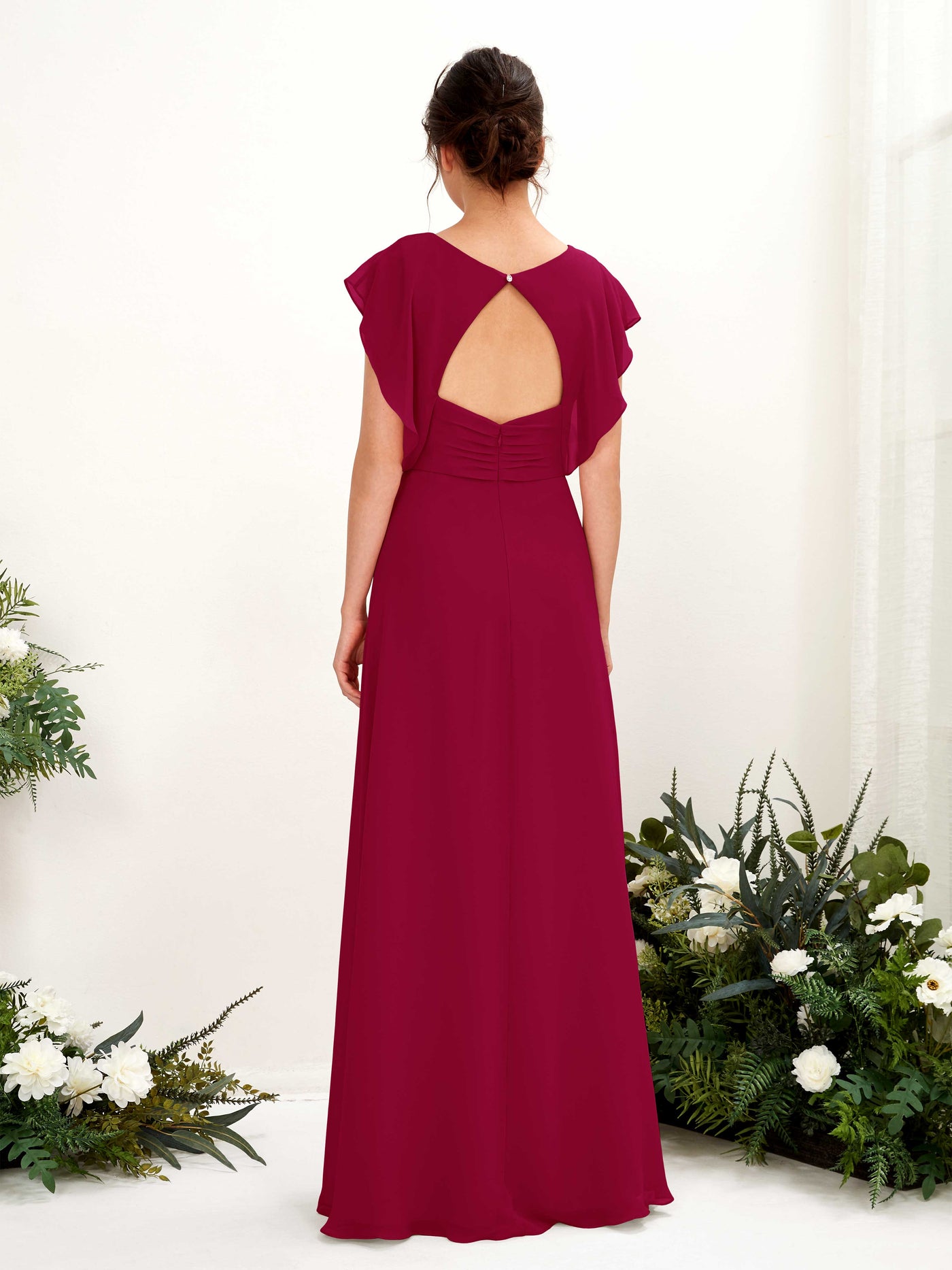 V-neck Cap Sleeves Bridesmaid Dress - Jester Red (81225641)#color_jester-red