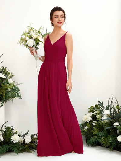 Carlyna Dira A-Line Jester Red Bridesmaid Dress Maxi Sleeveless V-Neck Dress Front View #color_jester-red