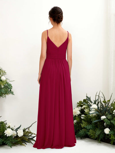 Carlyna Dira A-Line Jester Red Bridesmaid Dress Maxi Sleeveless V-Neck Dress Back View #color_jester-red