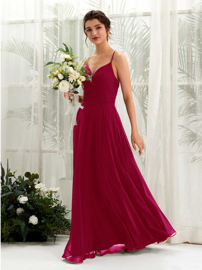 Carlyna Naura A-Line Jester Red Bridesmaid Dress Maxi Sleeveless V-Neck Dress #color_jester-red