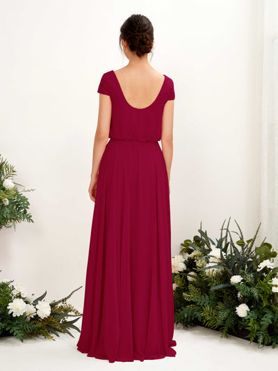 Carlyna Pauline A-Line Jester Red Bridesmaid Dress Maxi Cap Sleeve V-Neck Dress #color_jester-red