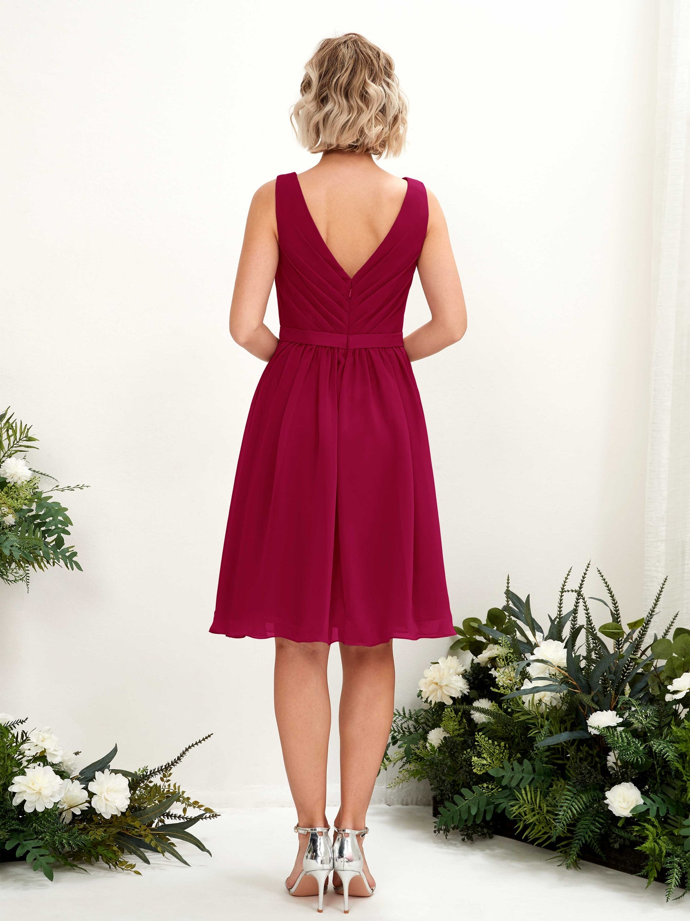 V-neck Sleeveless Chiffon Bridesmaid Dress - Jester Red (81224841)#color_jester-red