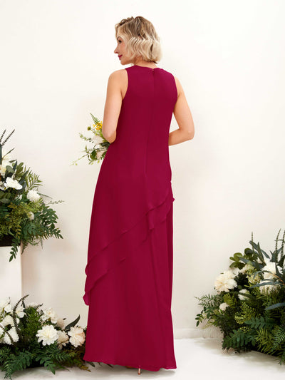 Carlyna Finna Sheath Jester Red Bridesmaid Dress Maxi Sleeveless Round Neck Dress Back View #color_jester-red