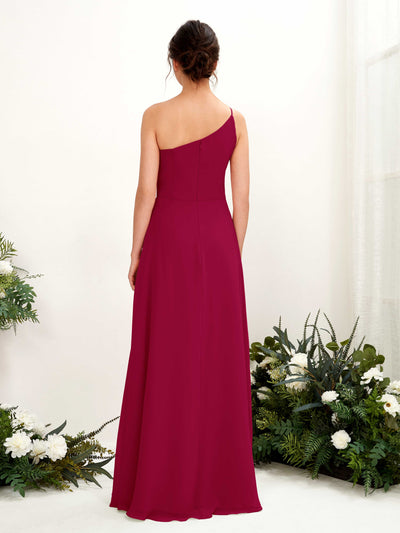 Carlyna Crystal A-Line Jester Red Bridesmaid Dress Maxi Sleeveless One Shoulder Dress Back View #color_jester-red
