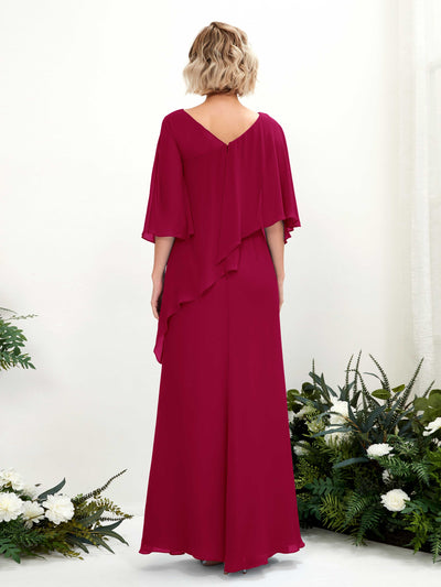 Carlyna Violaine A-Line Jester Red Bridesmaid Dress Maxi Three Quarter Sleeve V-Neck Dress #color_jester-red