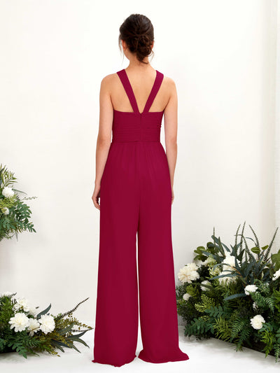 Carlyna Hilona Jumpsuit Jester Red Bridesmaid Dress Maxi Sleeveless V-Neck Dress Back View #color_jester-red