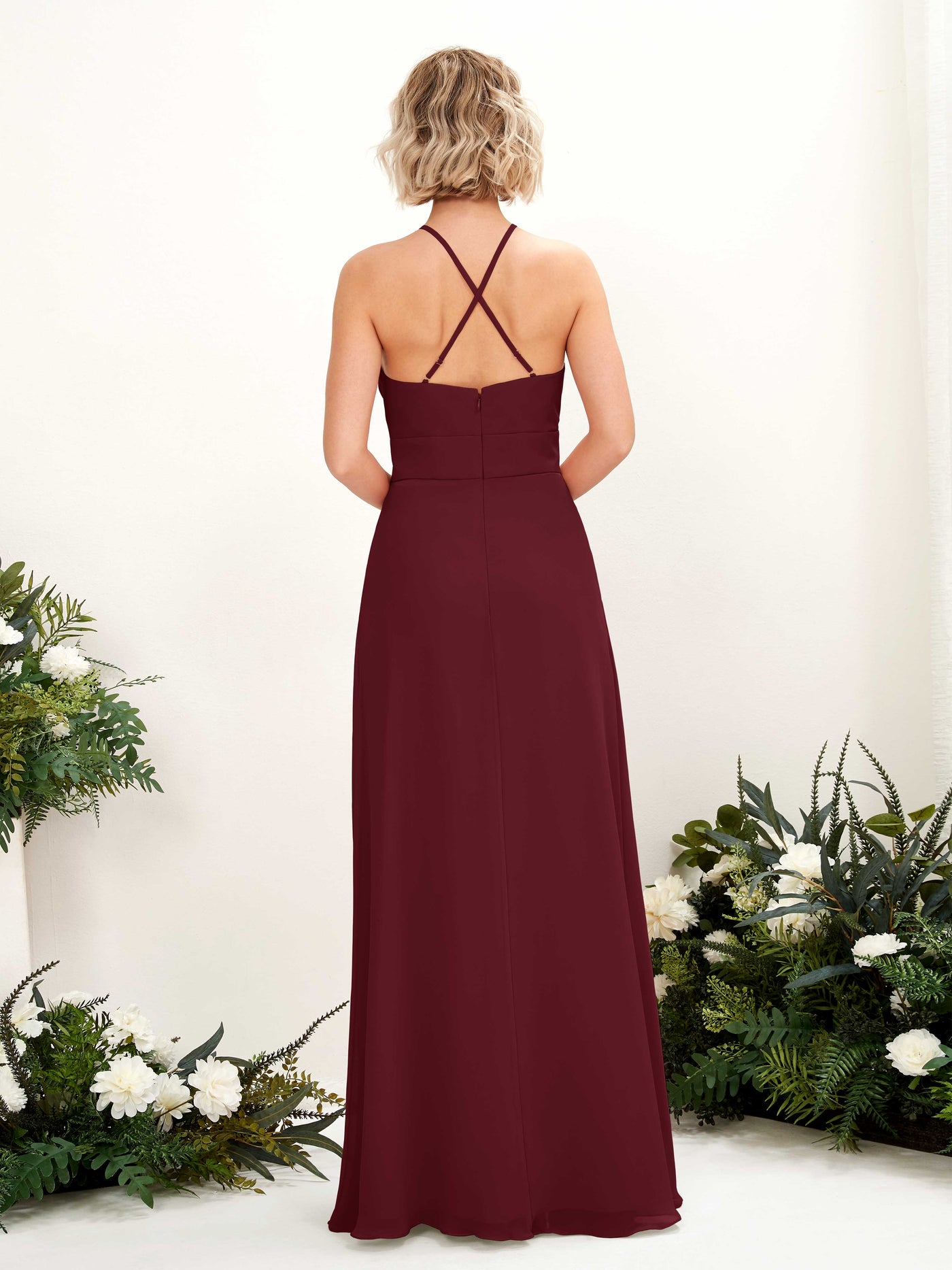 A-line Ball Gown Halter Spaghetti-straps Sleeveless Bridesmaid Dress - Burgundy (81225212)#color_burgundy