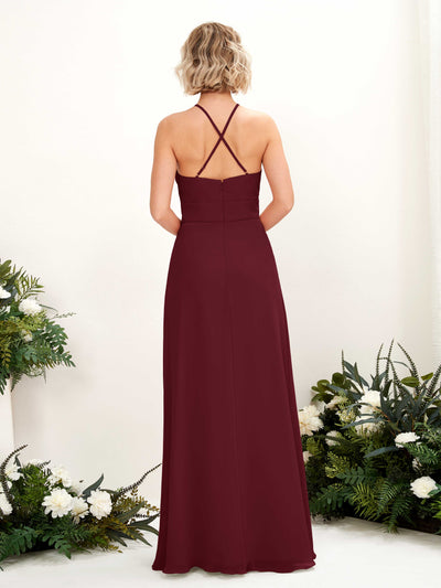 Carlyna Frances A-Line Burgundy Bridesmaid Dress Maxi Sleeveless Round Neck Dress Back View #color_burgundy