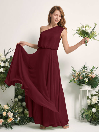Carlyna Cecily A-Line Burgundy Bridesmaid Dress Maxi Sleeveless One Shoulder Dress Side View 2 #color_burgundy