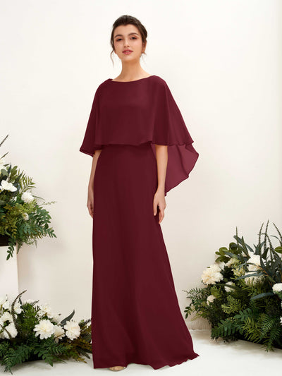 Carlyna Savin Sheath Burgundy Bridesmaid Dress Maxi Cap Sleeve Boat Neck Dress #color_burgundy