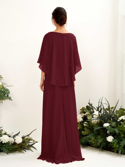 Carlyna Savin Sheath Burgundy Bridesmaid Dress Maxi Cap Sleeve Boat Neck Dress #color_burgundy
