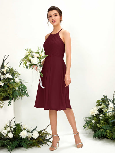 Carlyna Davina A-Line Burgundy Bridesmaid Dress Knee-Length Sleeveless Round Neck Dress Front View #color_burgundy