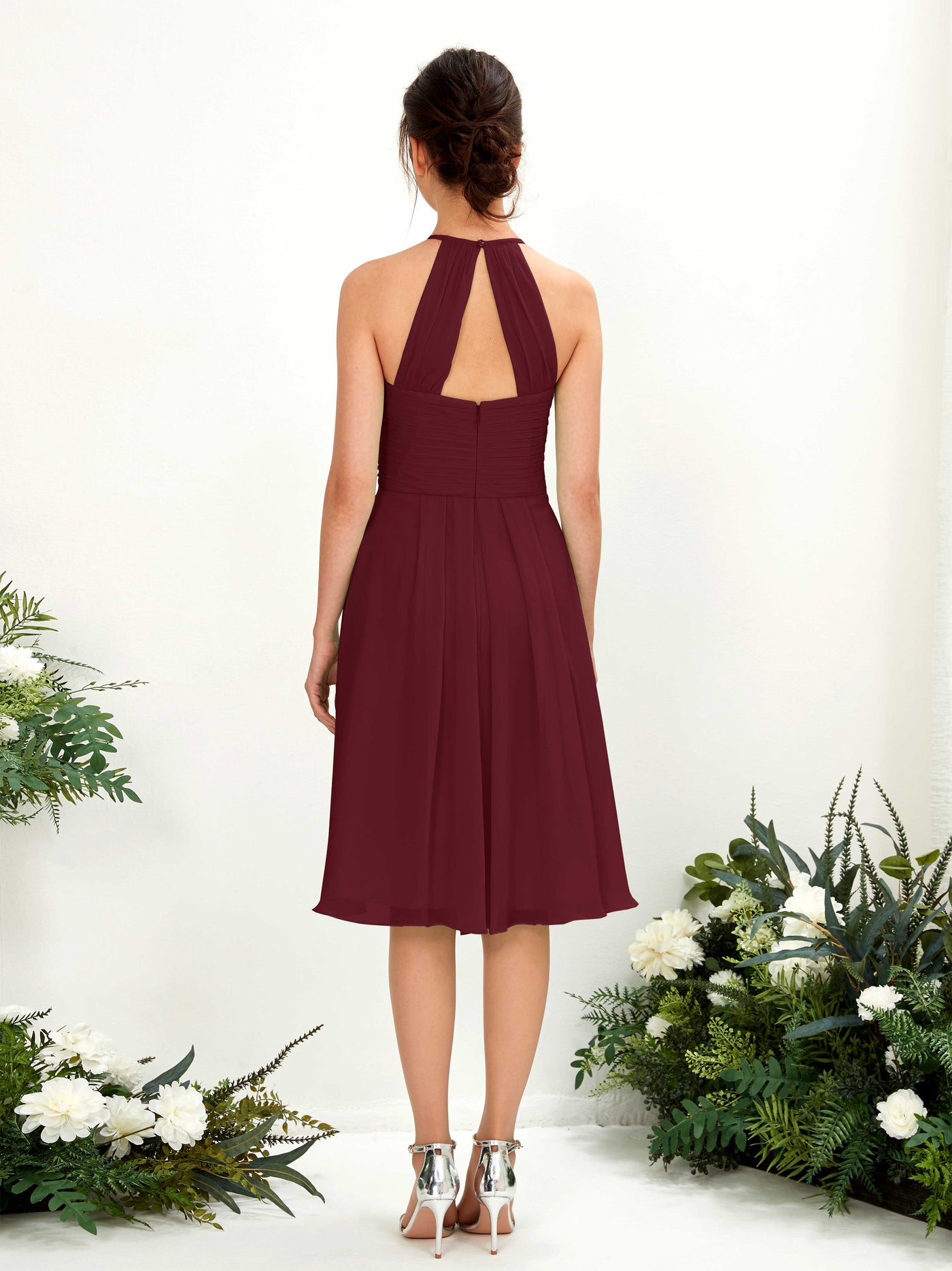 A-line Halter Sleeveless Chiffon Bridesmaid Dress - Burgundy (81220412)#color_burgundy