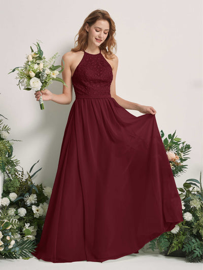 Carlyna Denise A-Line Burgundy Embroidered Bridesmaid Dress Maxi Sleeveless Round Neck Dress Front View #color_burgundy