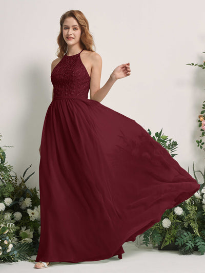 Carlyna Denise A-Line Burgundy Embroidered Bridesmaid Dress Maxi Sleeveless Round Neck Dress Side View 2 #color_burgundy