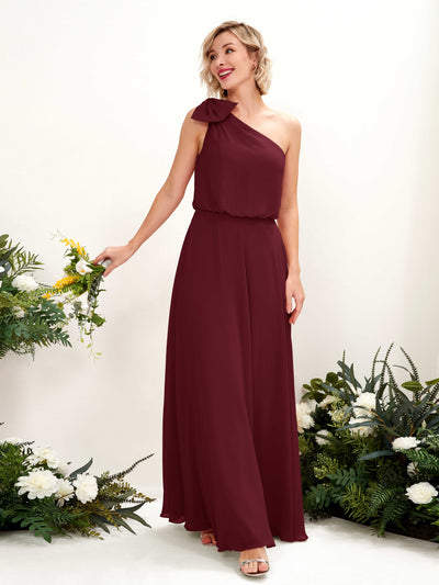 Carlyna Laurel A-Line Burgundy Bridesmaid Dress Maxi Sleeveless One Shoulder Dress #color_burgundy