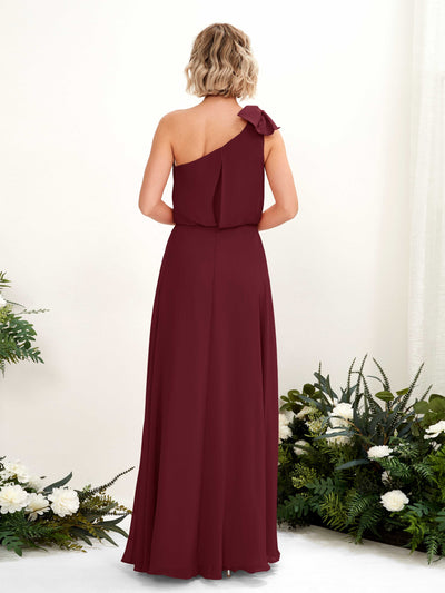 Carlyna Laurel A-Line Burgundy Bridesmaid Dress Maxi Sleeveless One Shoulder Dress #color_burgundy