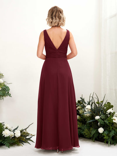 Carlyna Brianna A-Line Burgundy Bridesmaid Dress Maxi Sleeveless Boat Neck Dress Back View #color_burgundy