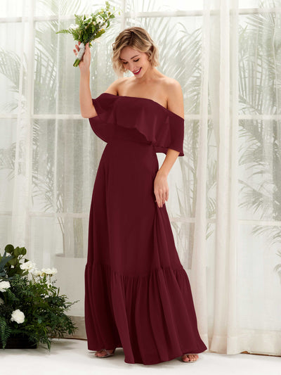 Carlyna Joie A-Line Burgundy Bridesmaid Dress Maxi Sleeveless Off the Shoulder Dress #color_burgundy
