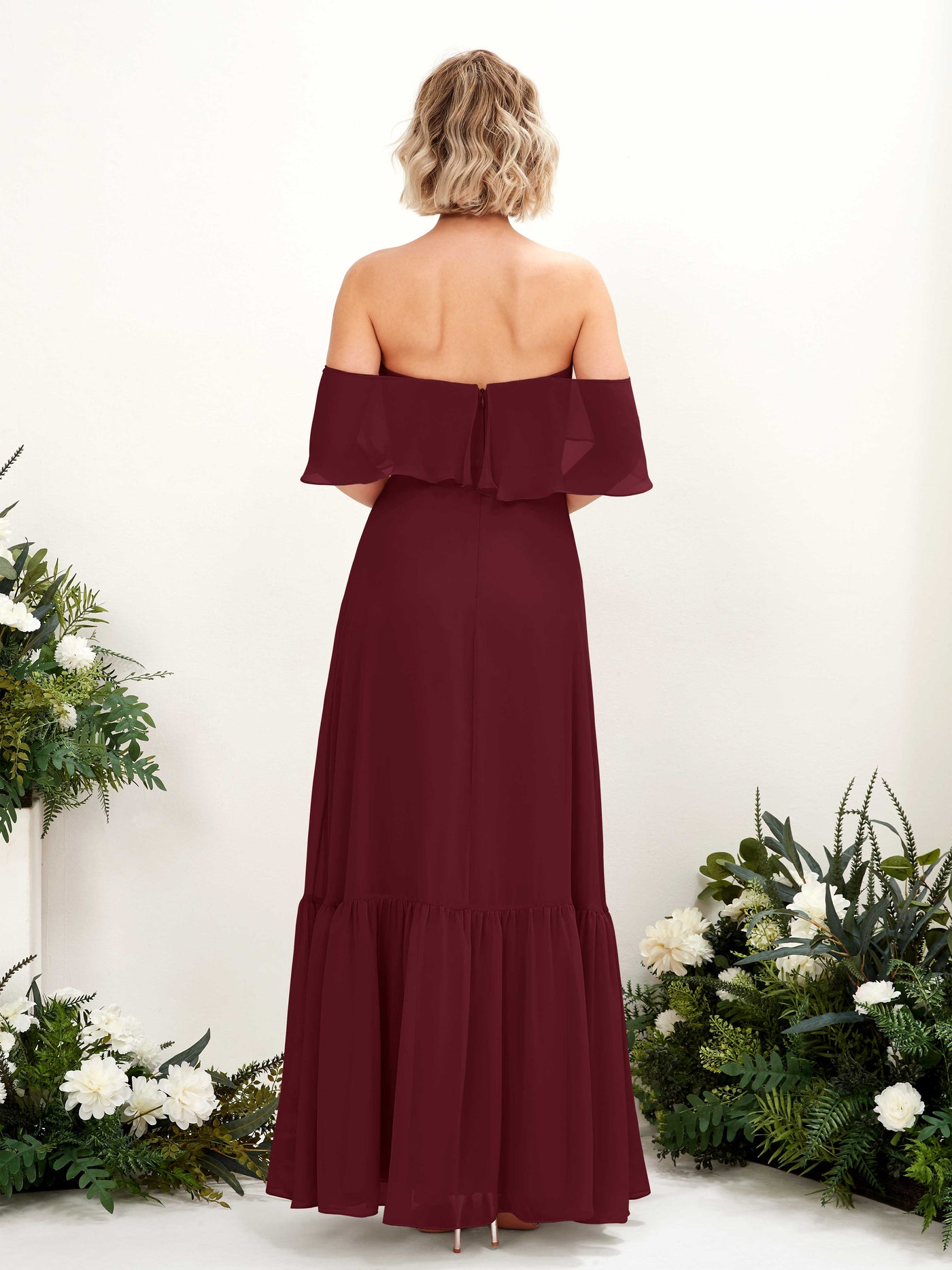 A-line Off Shoulder Chiffon Bridesmaid Dress - Burgundy (81224512)#color_burgundy