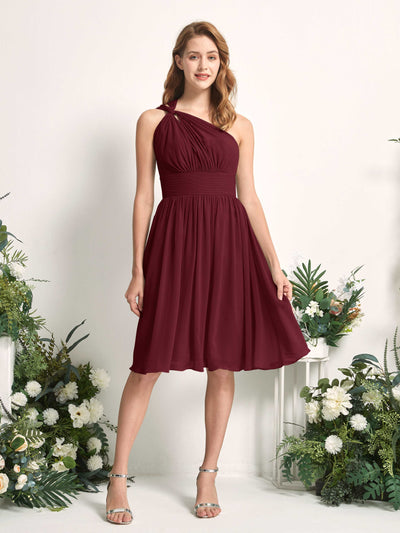Carlyna Echo A-Line Burgundy Bridesmaid Dress Knee-Length Sleeveless One Shoulder Dress Front View #color_burgundy
