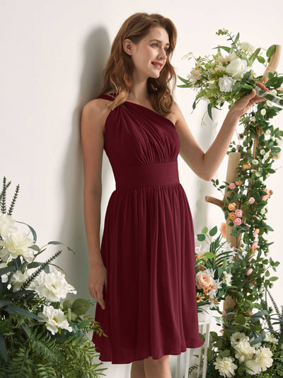 Carlyna Echo A-Line Burgundy Bridesmaid Dress Knee-Length Sleeveless One Shoulder Dress Side View 2 #color_burgundy