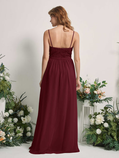 Carlyna Ursula A-Line Burgundy Beaded Bridesmaid Dress Maxi Sleeveless Sweetheart Dress #color_burgundy