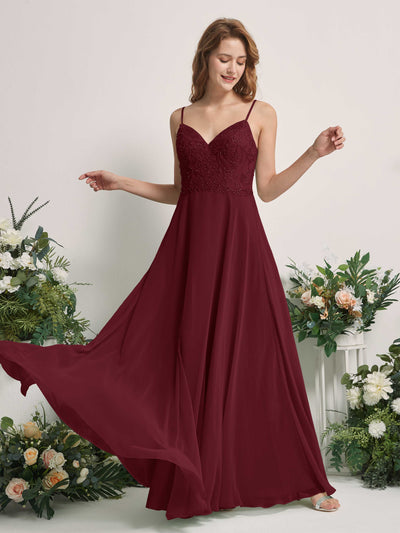 Carlyna Gail A-Line Burgundy Beaded Bridesmaid Dress Maxi Sleeveless V-Neck Dress Front View #color_burgundy