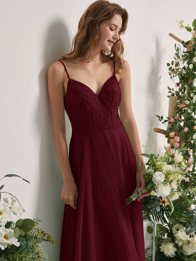 Carlyna Gail A-Line Burgundy Beaded Bridesmaid Dress Maxi Sleeveless V-Neck Dress Side View 3 #color_burgundy