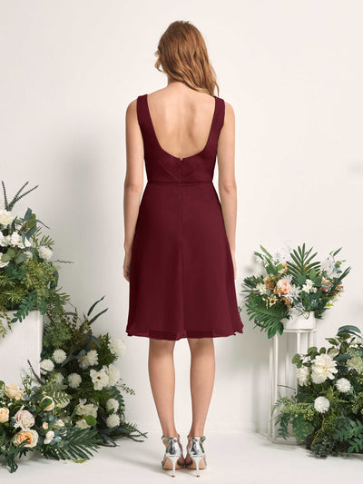 Carlyna Alisha A-Line Burgundy Bridesmaid Dress Knee-Length Sleeveless V-Neck Dress Back View #color_burgundy