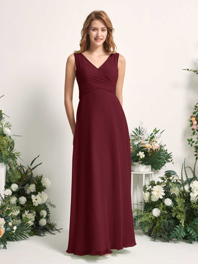Carlyna June A-Line Burgundy Bridesmaid Dress Maxi Sleeveless V-Neck Dress #color_burgundy