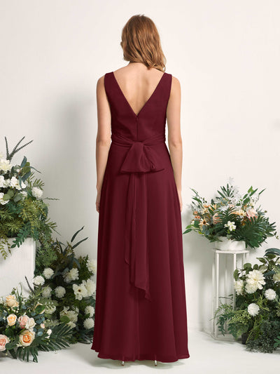 Carlyna June A-Line Burgundy Bridesmaid Dress Maxi Sleeveless V-Neck Dress #color_burgundy