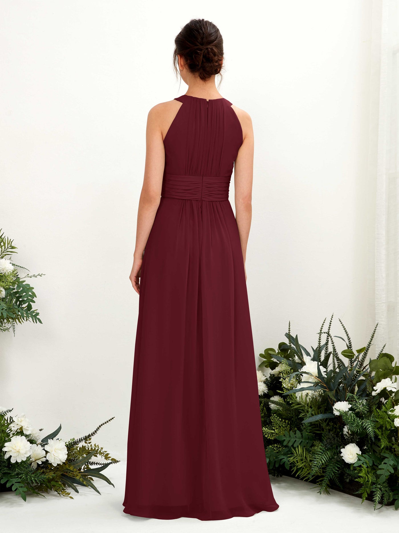 A-line Round Sleeveless Chiffon Bridesmaid Dress - Burgundy (81221512)#color_burgundy