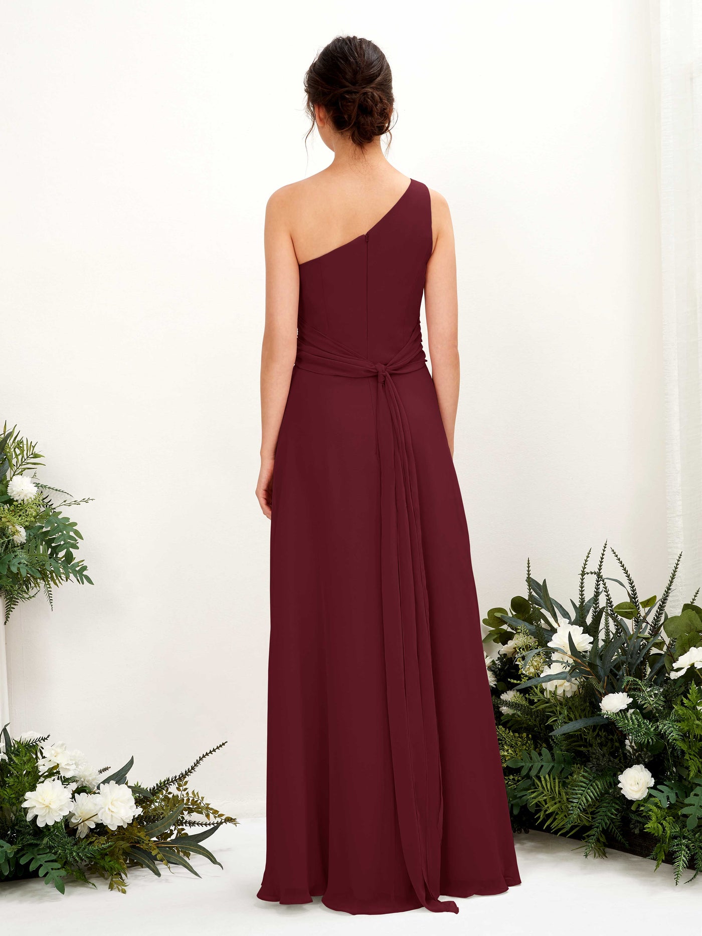 A-line One Shoulder Sleeveless Bridesmaid Dress - Burgundy (81224712)#color_burgundy