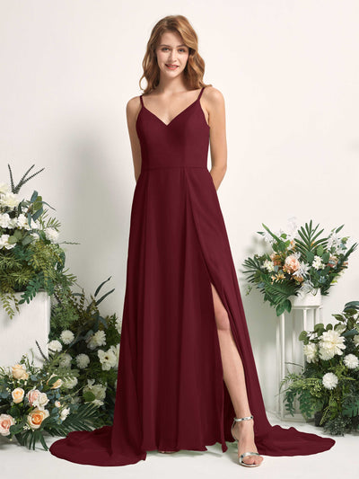 Carlyna Marcia A-Line Burgundy Bridesmaid Dress Maxi Sleeveless V-Neck Dress #color_burgundy