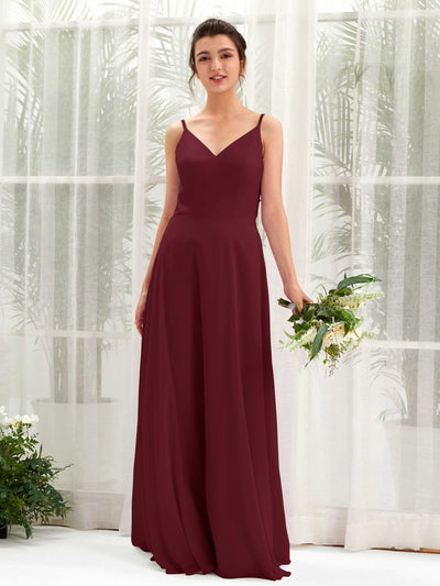 Carlyna Elsa A-Line Burgundy Bridesmaid Dress Maxi Sleeveless V-Neck Dress Front View #color_burgundy