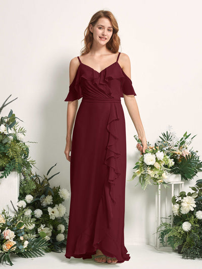 Carlyna Yvette A-Line Burgundy Bridesmaid Dress Maxi Sleeveless V-Neck Dress #color_burgundy