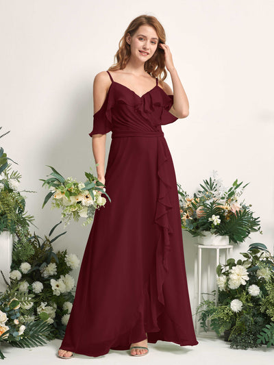 Carlyna Yvette A-Line Burgundy Bridesmaid Dress Maxi Sleeveless V-Neck Dress #color_burgundy