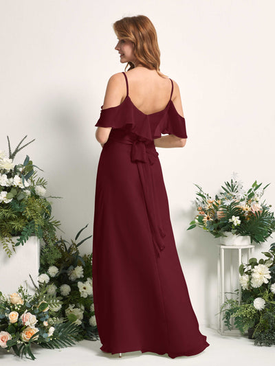 Carlyna Yvette A-Line Burgundy Bridesmaid Dress Maxi Sleeveless V-Neck Dress #color_burgundy