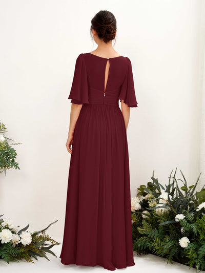 Carlyna Odette A-Line Burgundy Bridesmaid Dress Maxi Short Sleeve V-Neck Dress #color_burgundy