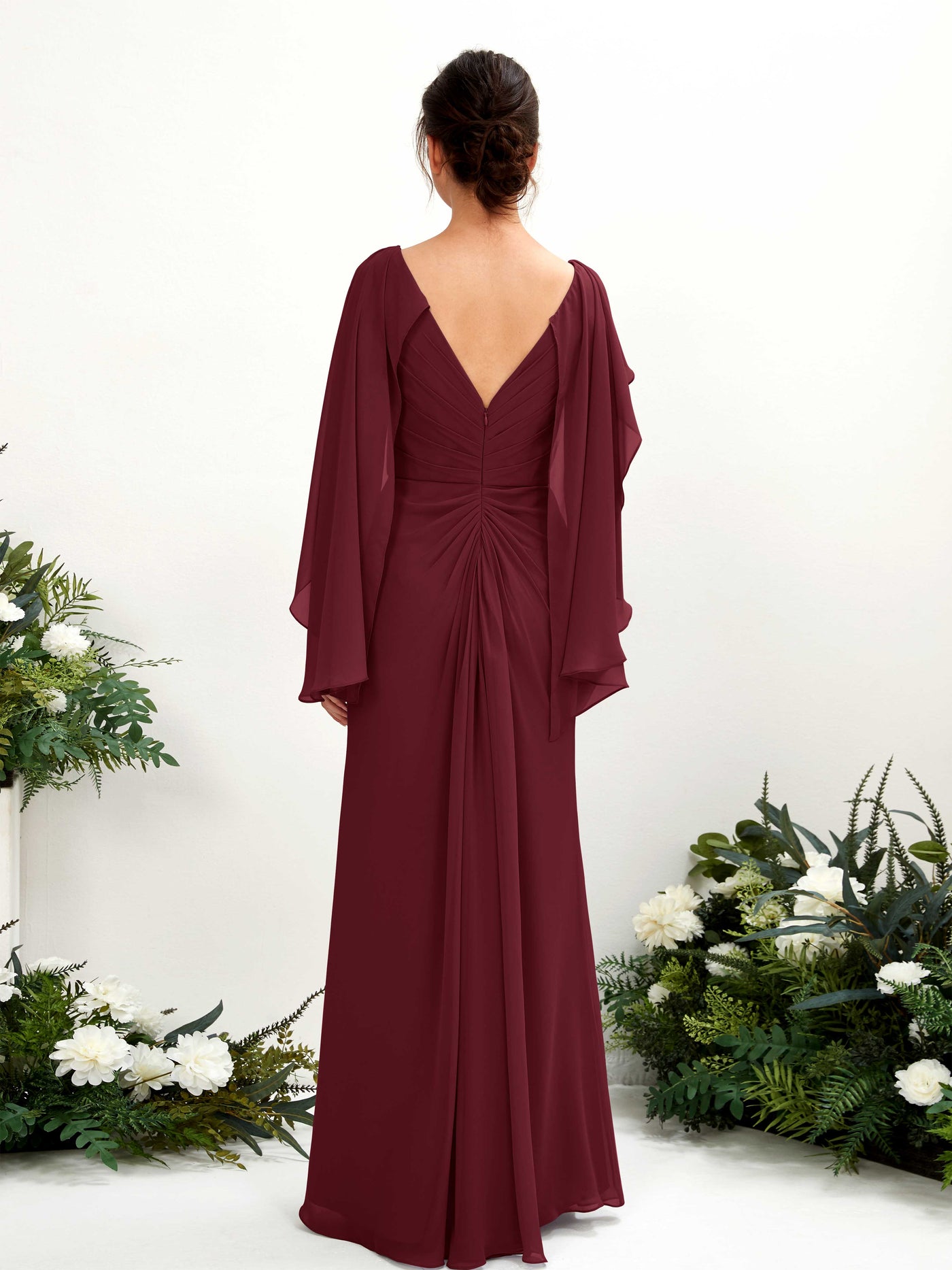 A-line V-neck Chiffon Bridesmaid Dress - Burgundy (80220112)#color_burgundy