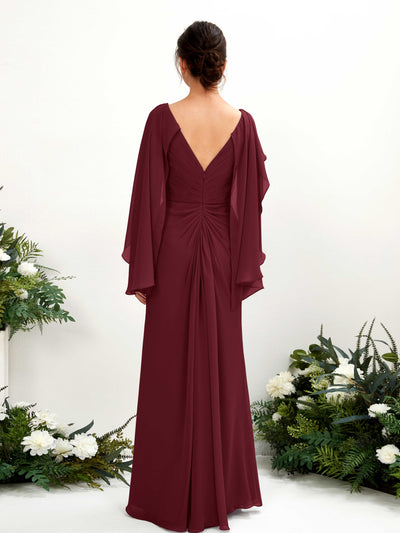 Carlyna Alain A-Line Burgundy Bridesmaid Dress Maxi Cap Sleeve V-Neck Dress Back View #color_burgundy