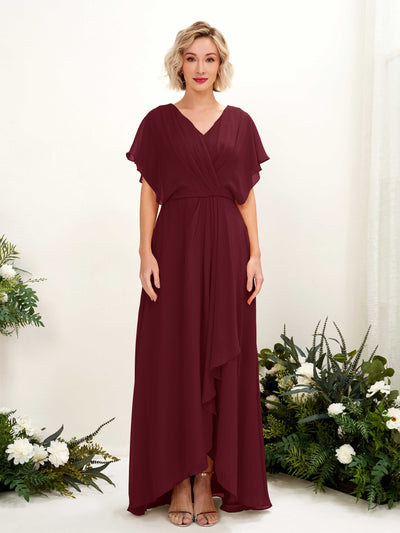 Carlyna Soleil A-Line Burgundy Bridesmaid Dress Maxi Short Sleeve V-Neck Dress #color_burgundy