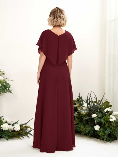Carlyna Soleil A-Line Burgundy Bridesmaid Dress Maxi Short Sleeve V-Neck Dress #color_burgundy