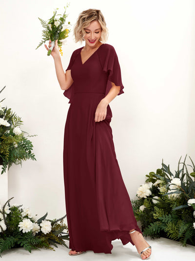 Carlyna Winnie A-Line Burgundy Bridesmaid Dress Maxi Short Sleeve V-Neck Dress #color_burgundy