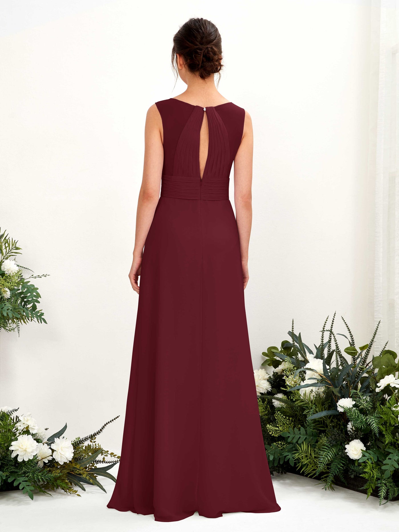 A-line V-neck Sleeveless Chiffon Bridesmaid Dress - Burgundy (81220912)#color_burgundy