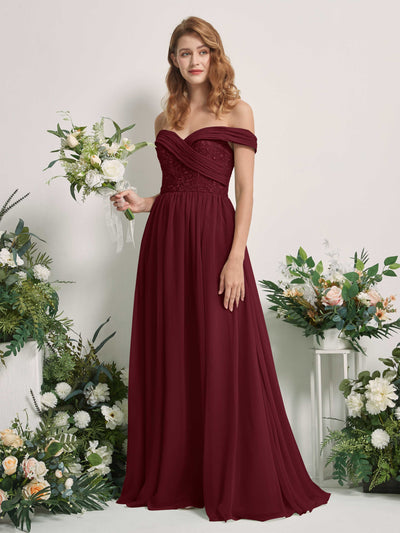 Carlyna Leona A-Line Burgundy Embroidered Bridesmaid Dress Maxi Sleeveless Sweetheart Dress #color_burgundy